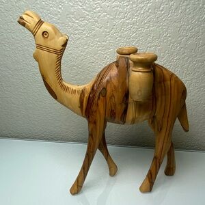 Vintage Hand Carved Wooden Camel Figurine Statue Standing Carrying Water